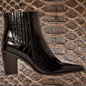 JUSTFAB Black Faux Croc Skin Pointed Toe Ankle Boots - W7